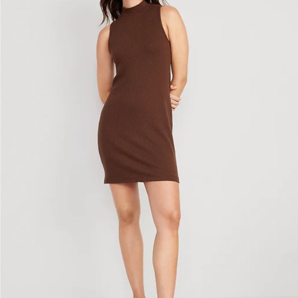 Old Navy Sleeveless Brown Mock-Neck Rib-Knit Mini Shift Dress NWT Size Large